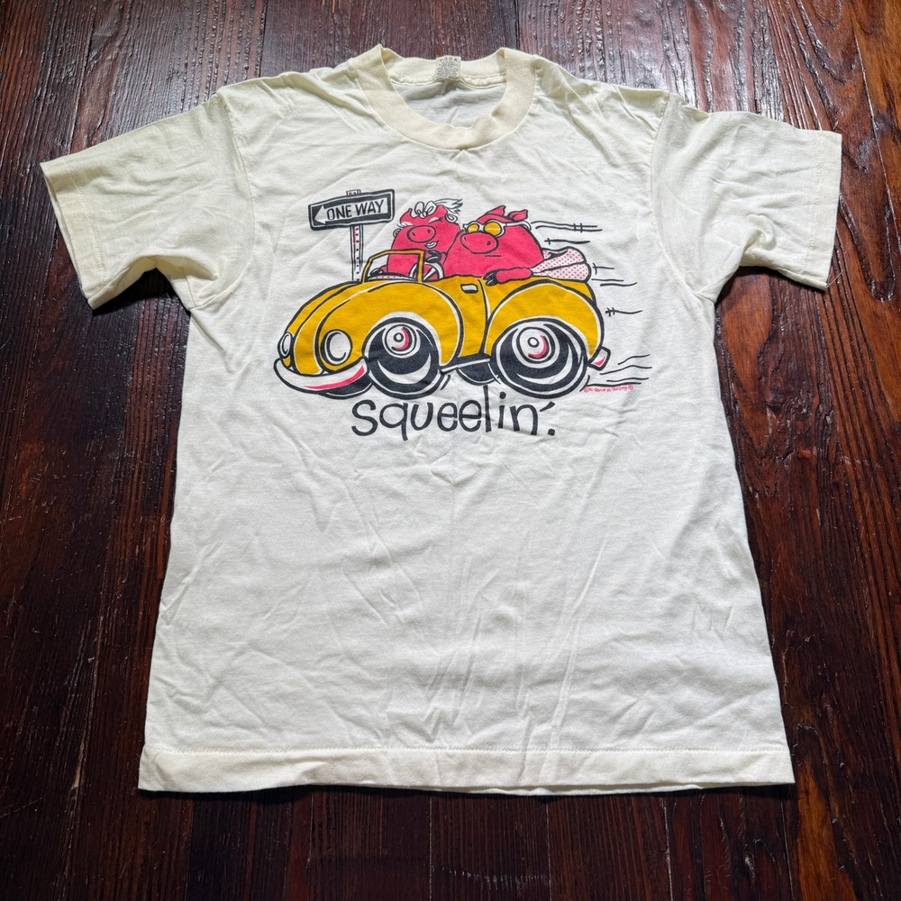 Vintage 1991 Squeelin Pigs Shirt Men M White 90s USA Single Stitch Screen Stars